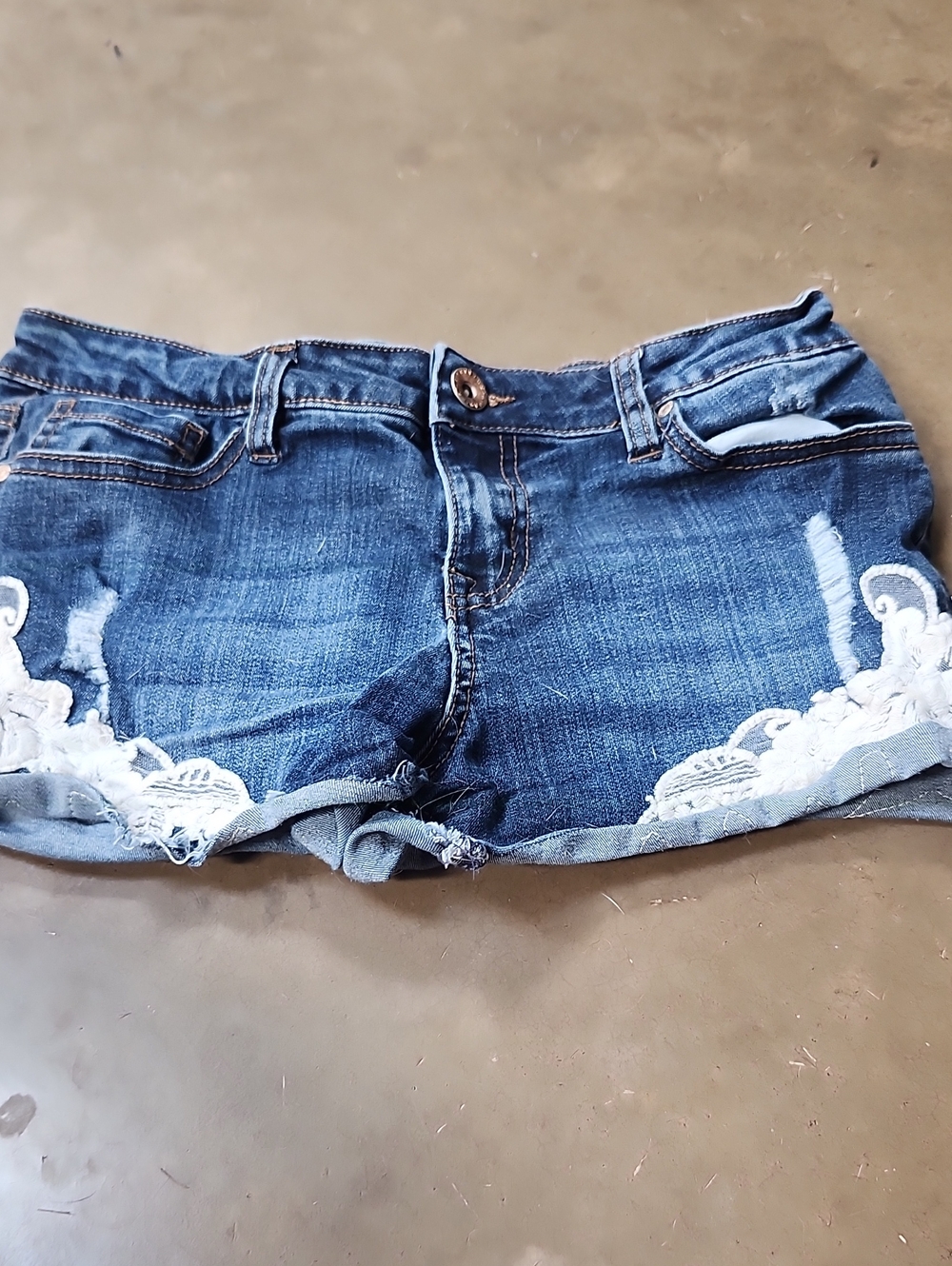 Ardene Blue Denim Shorts with White Lace Trim